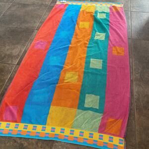 Vintage Royal Terry Beach Towel Colorful Colorblock Stripes 80s 90s 100% Cotton